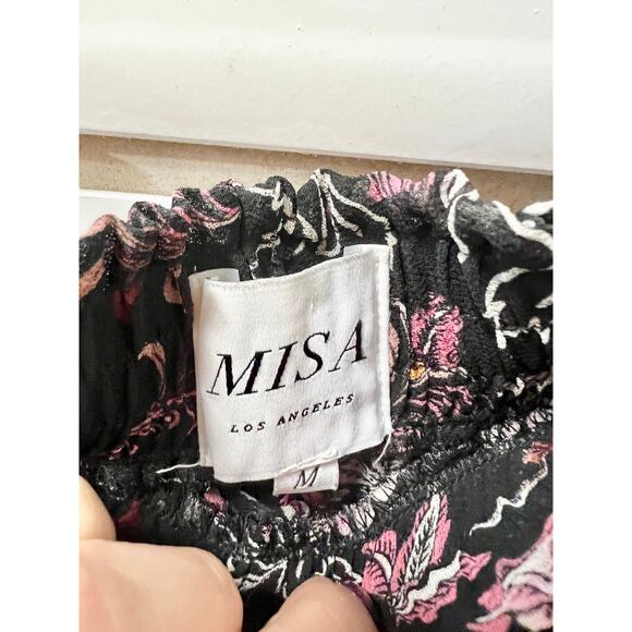 MISA Los Angeles Ceria Pull On Ruffle Tiered Mini Skirt Black Fuchsia Floral M - Picture 5 of 8